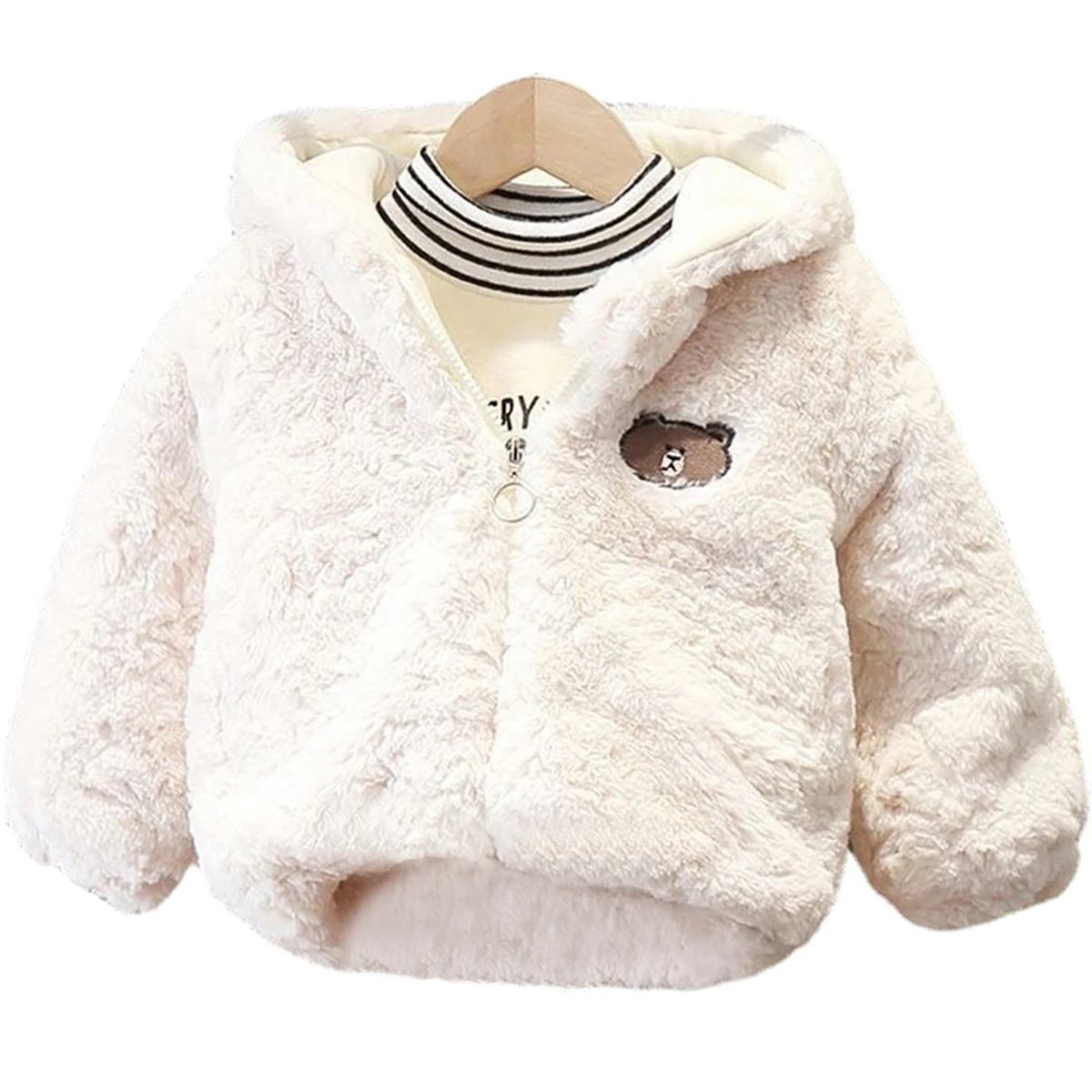 Winter Baby Girls Boys Warm Jacket Cartoon Bear Hooded Outerwear Children Thick Fleece Coat Kids Cashmere Jackets Winter Coat