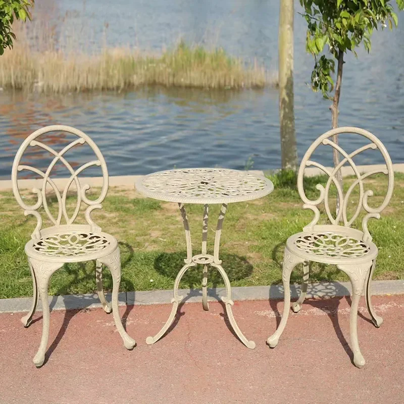 for Balcony Small Table and Chair Cast Aluminum Tea Table Three Piece Set Terrace Rooftop Outdoor Garden Wrought Iron Leisure