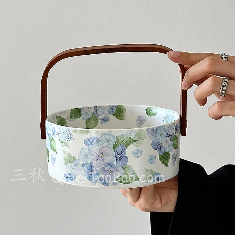 

Винтажная керамическая ваза для фруктов в стиле масляной живописи, с ручкой, для закусок, конфет и орехов, деревенский декор для кухонного стола