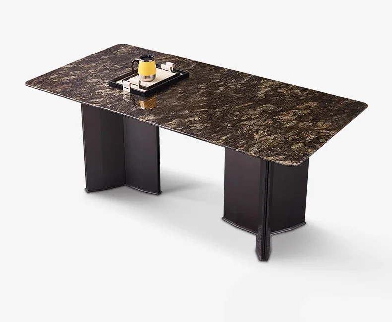 

Imported natural platinum diamond marble dining table light luxury high-end rectangular luxury stone table