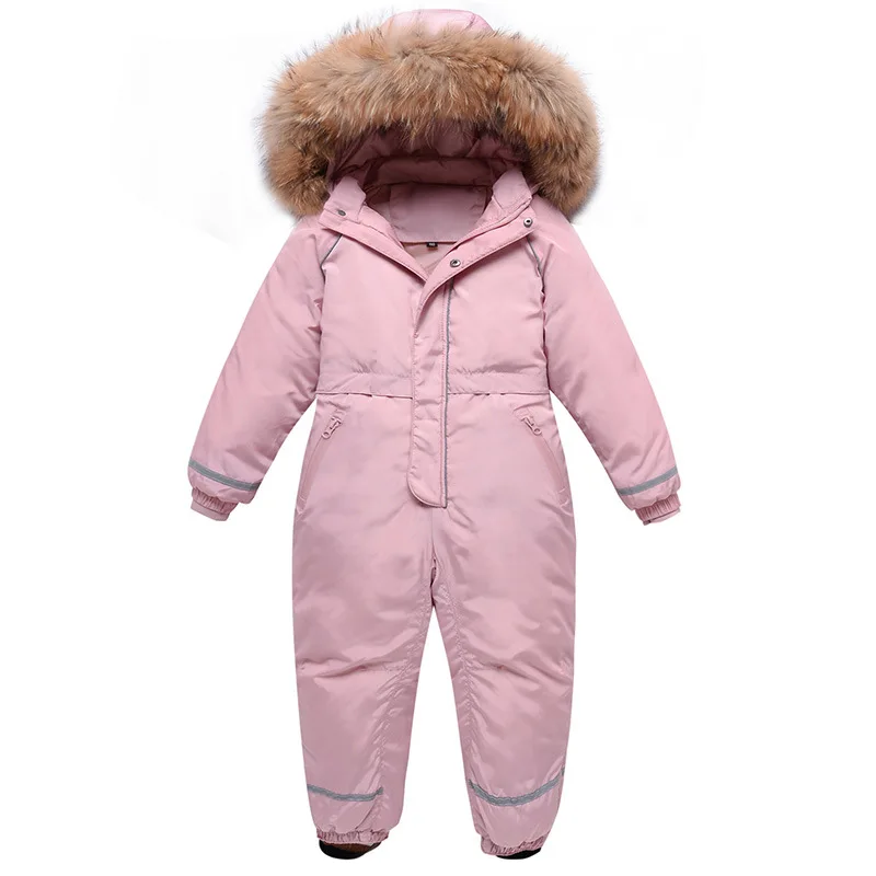 2024 Russian Children Boys Winter Overalls Waterproof Real Fur Thick Warm Girls Down Jacket 3-10 Years Kids Jumpsuit Snowsuit