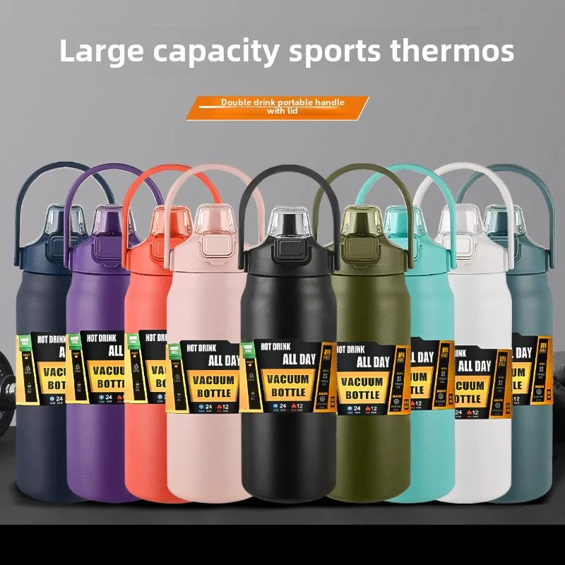 New Large Capacity Practical Stainless Steel Thermos Cup High Appearance Level Outdoor Sports Kettle Portable Straw