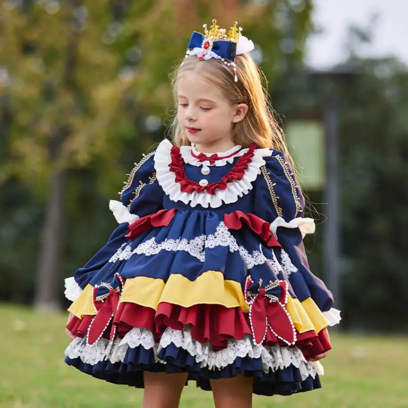 2024 Winter New Spanish Lolita Princess Ball Gown Long Sleeve Plush Warm Design Birthday Eid Party Girls Dresses A3452