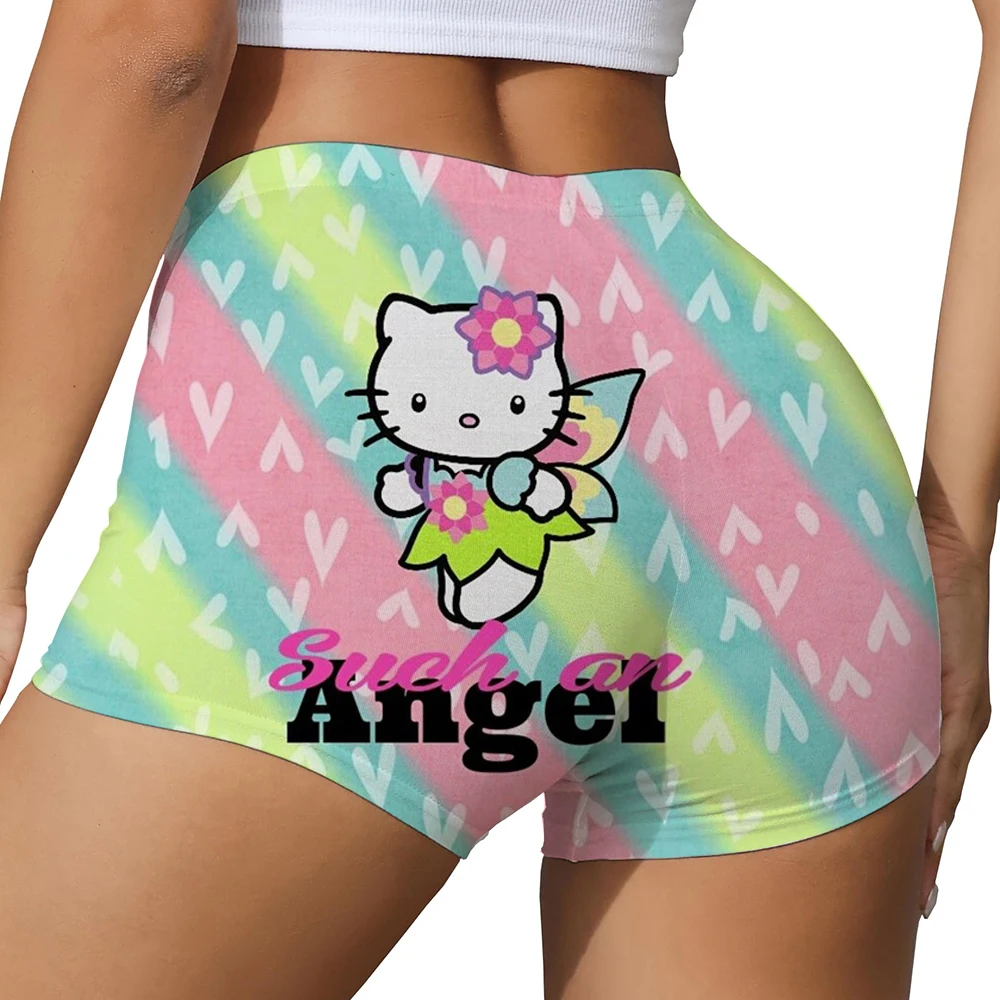 Pantaloncini sportivi per il sollevamento dell'anca color pesca con stampa Hello Kitty Donna Vita alta Pancia che dimagrisce Allenamento da corsa Pantaloni attillati ad asciugatura rapida