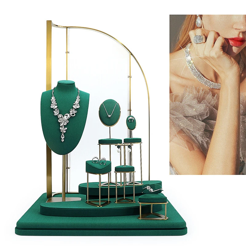 

Jewelry Display Stand Earrings Bracelet Earrings Jewelry Display rack Green Microfiber Jewelry Counter Display Props