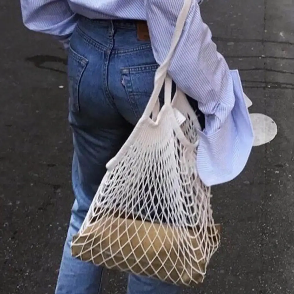 Foldable Shopping Bags Portable Net Bag Fruit Vegetable Storage Cotton Bags Foldable Mesh Bag Women Shopping Tote Net Bag