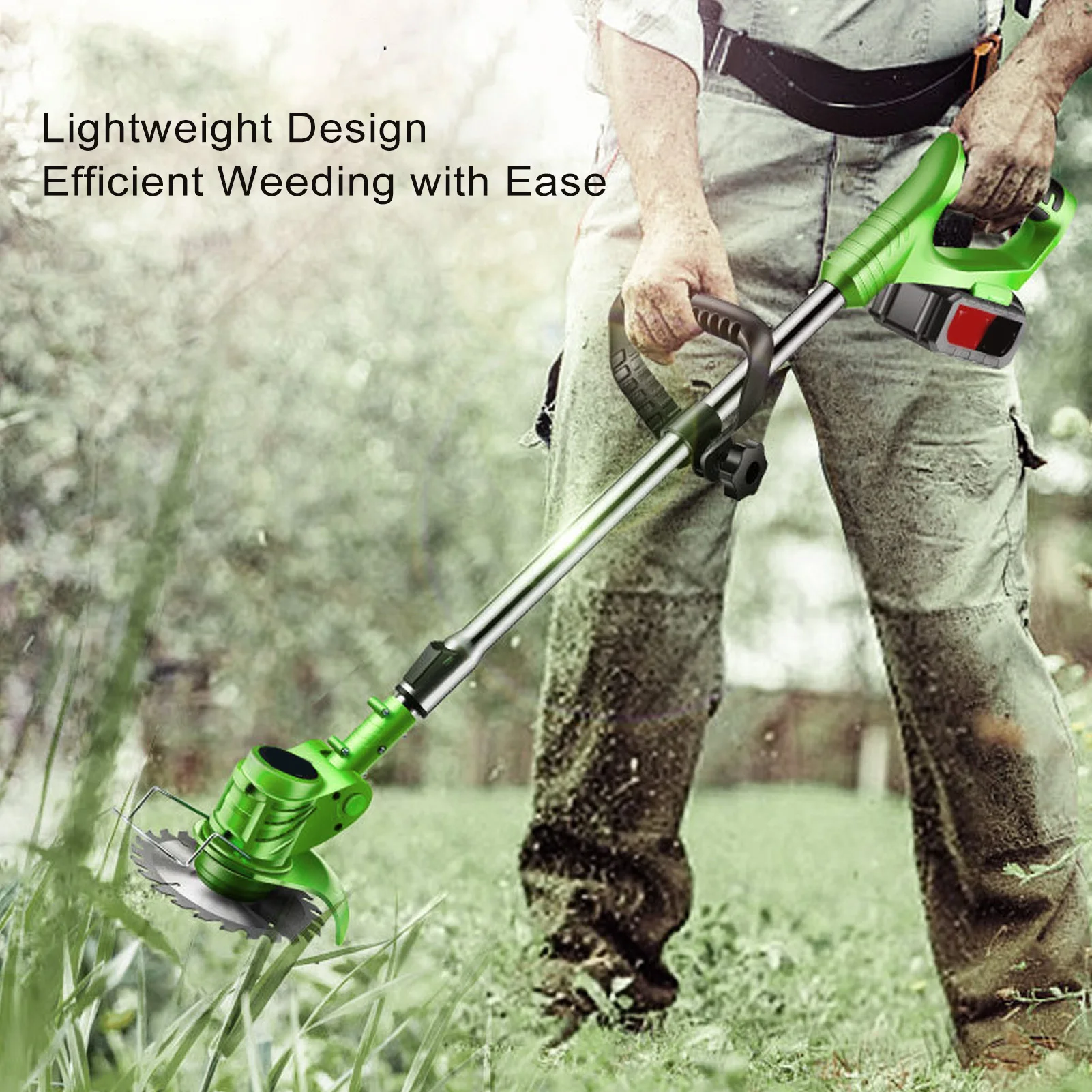 

Grass Trimmer Battery Powered Weed Trimmer Cordless String Trimmer 2x7500mAh Efficient Telescopic Handle Stainless Steel Plastic