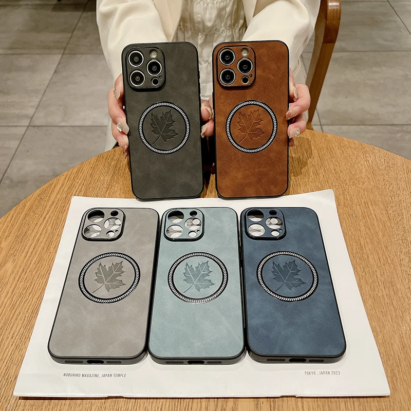 รูปแบบซองหนัง PU สำหรับ iPhone 16 15 14 13 12 11 16 Pro Max X XR Xs Max 15 Pro สำหรับ Magsafe ไร้สายชาร์จฝาครอบโทรศัพท์