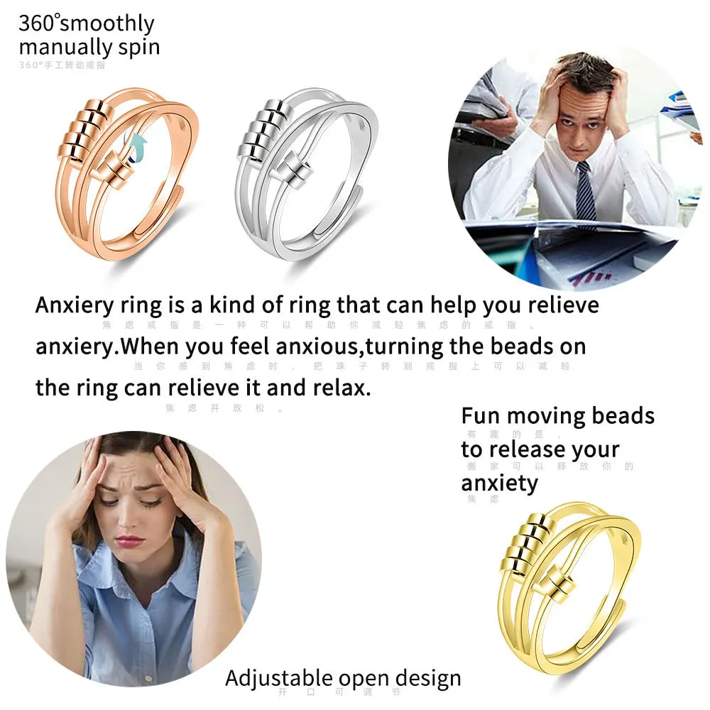Luxury Fashion Fidget Spinner Rings for Women Crystal Flower Sun Star Moon Beads Anti Stress Anxiety Ring Rotatable Jewelry 2026