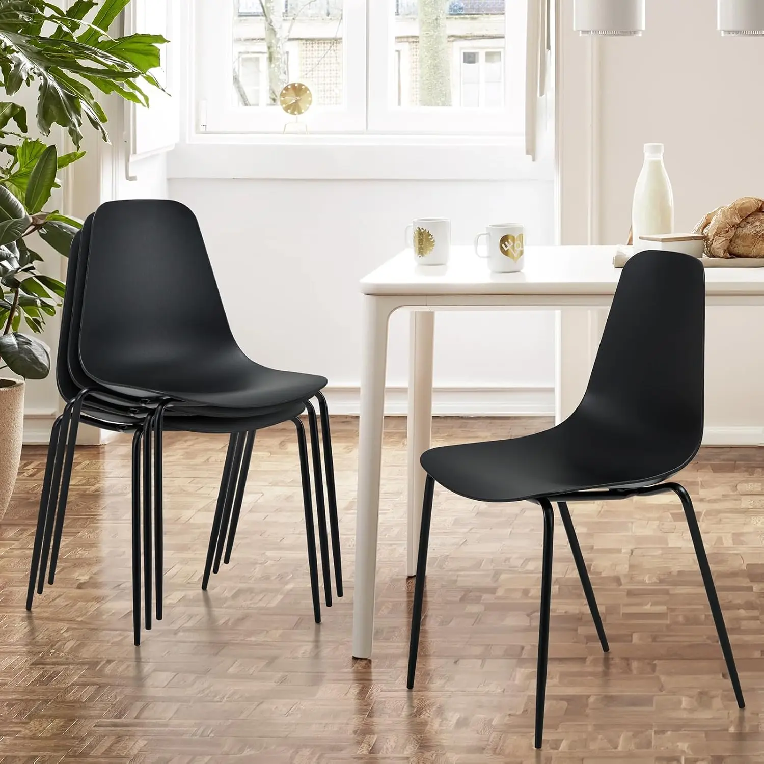 Colamy Stackable Dining Room Chairs Set Of 4, Plastic Kitchen Chairs Modern Patio Chairs With Metal Legs For Indoor, Outdoor,