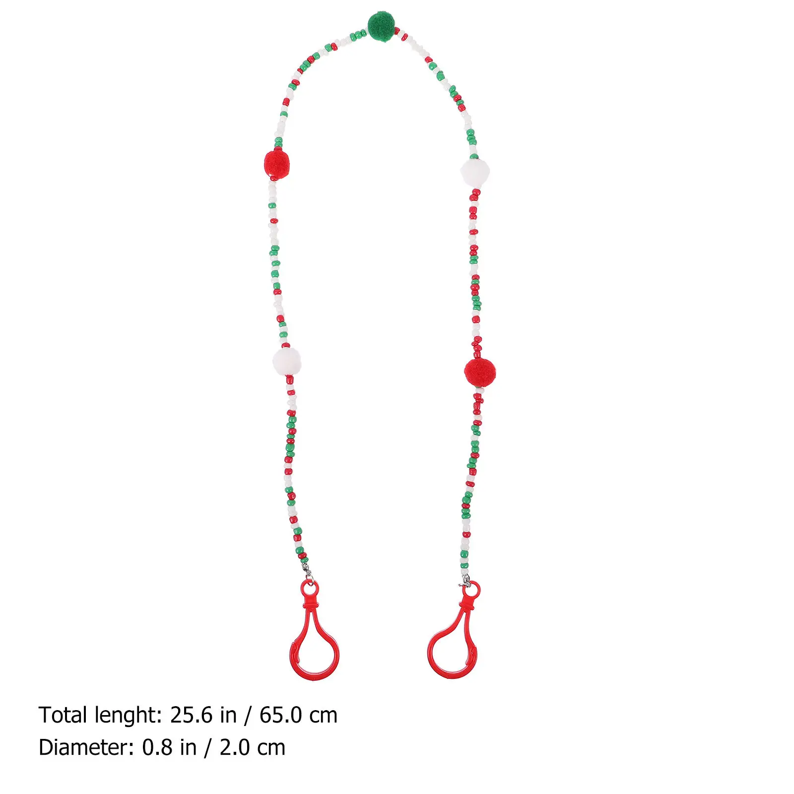 2Pcs Christmas Glasses Chain Mask Chain Eyeglasses Cord Fashionable Adjustable Buckle Hair Ball Embellished Vibrant Colorful