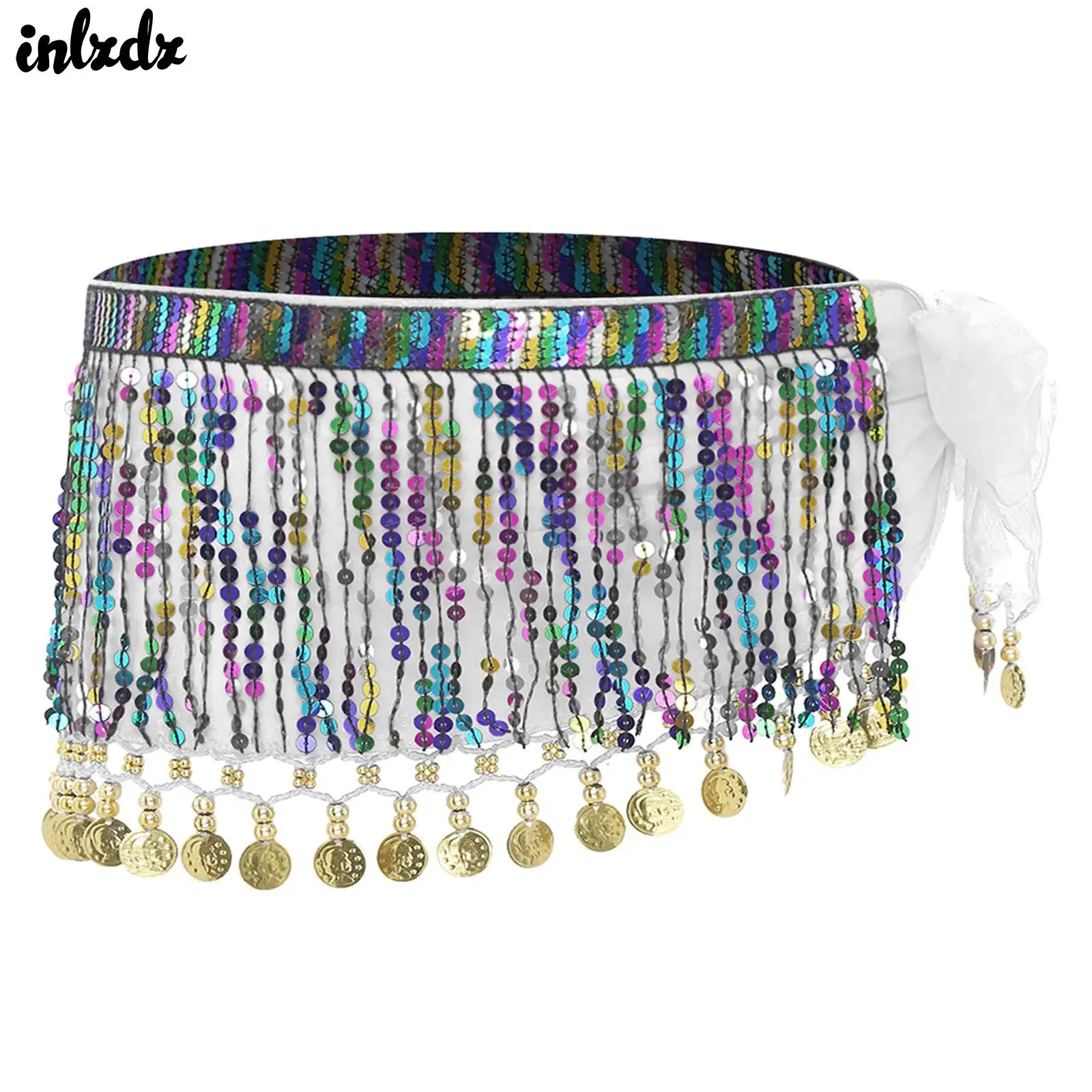 

Women Belly Dance Hip Scarf Wrap Belt Dancer Skirt Female Indian Belly Show Dance Performance Costumes Sequins Tassels Belt