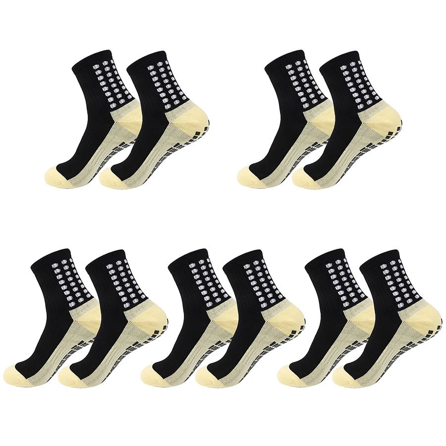 Non-Slip Silicone Bottom Socks para homens e mulheres, esportes de futebol, futebol, ao ar livre, corrida, ciclismo, 5 pares