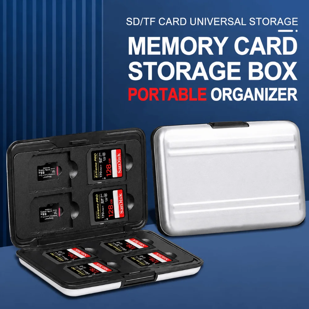 16 Slot Memory Card Case Dual Layer Aluminum Protector SD Cards Storage Box Travel Use Black Silver Micro SD Card Holder - view 5