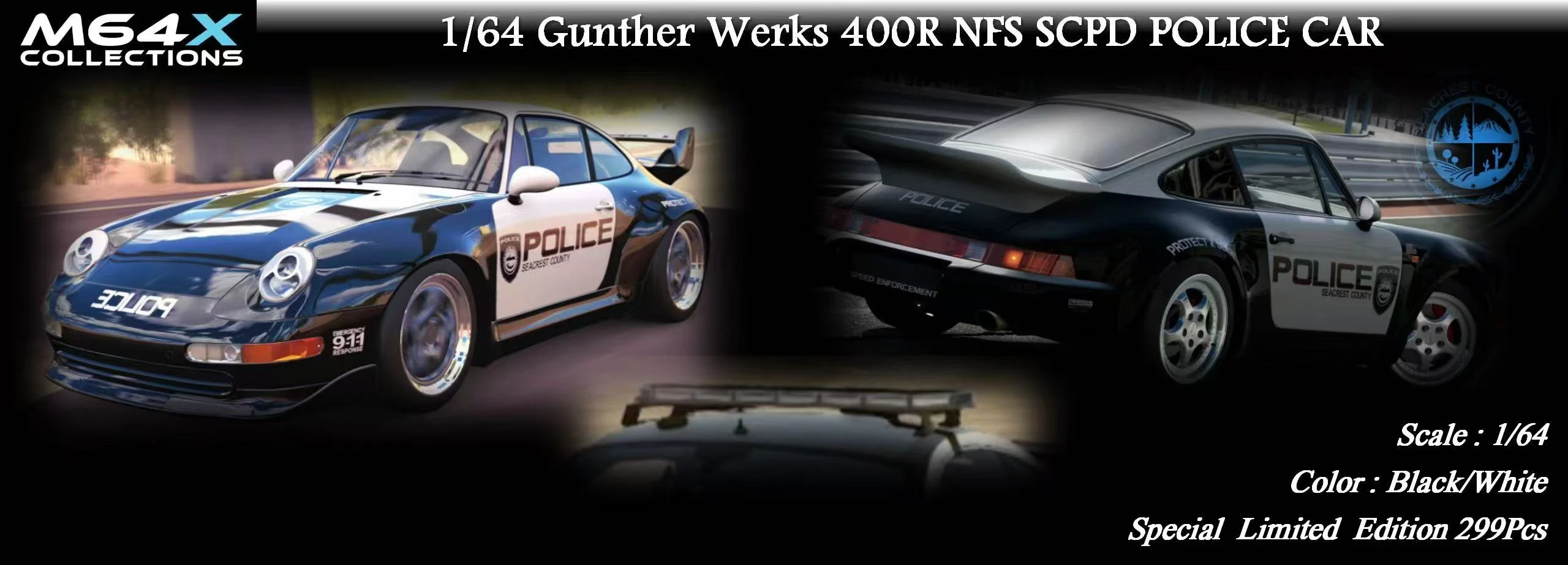 **Preorder**MY64 1:64 Gunther Werks 400R SCPD NFS Police Car Limited299 Resin Model Car