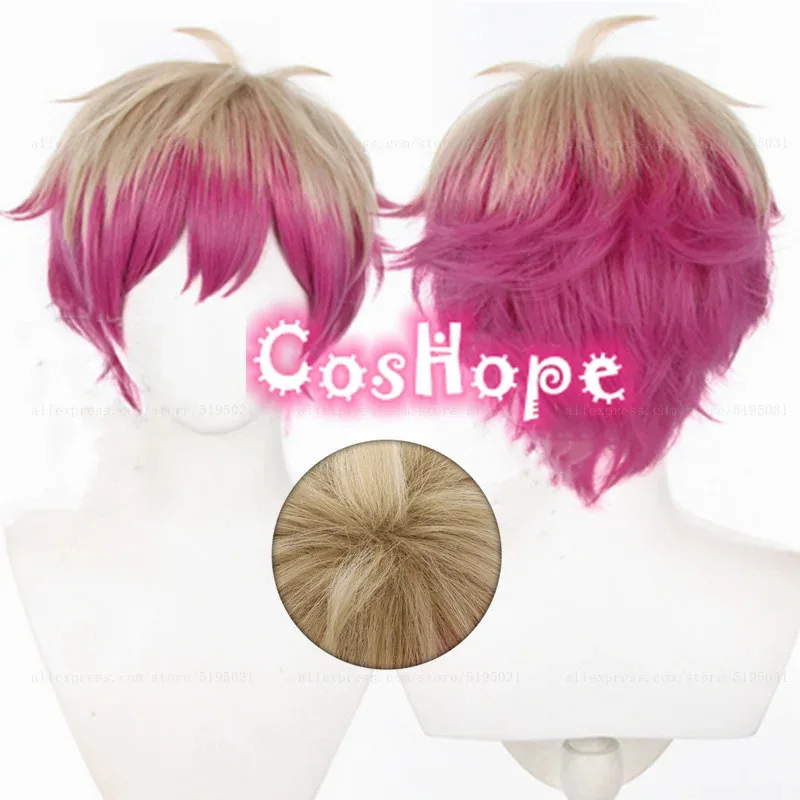 Alexis Ness قصيرة الكتان الوردي الأحمر شعر مستعار أنيمي تأثيري مقاومة للحرارة بيروكات صناعية