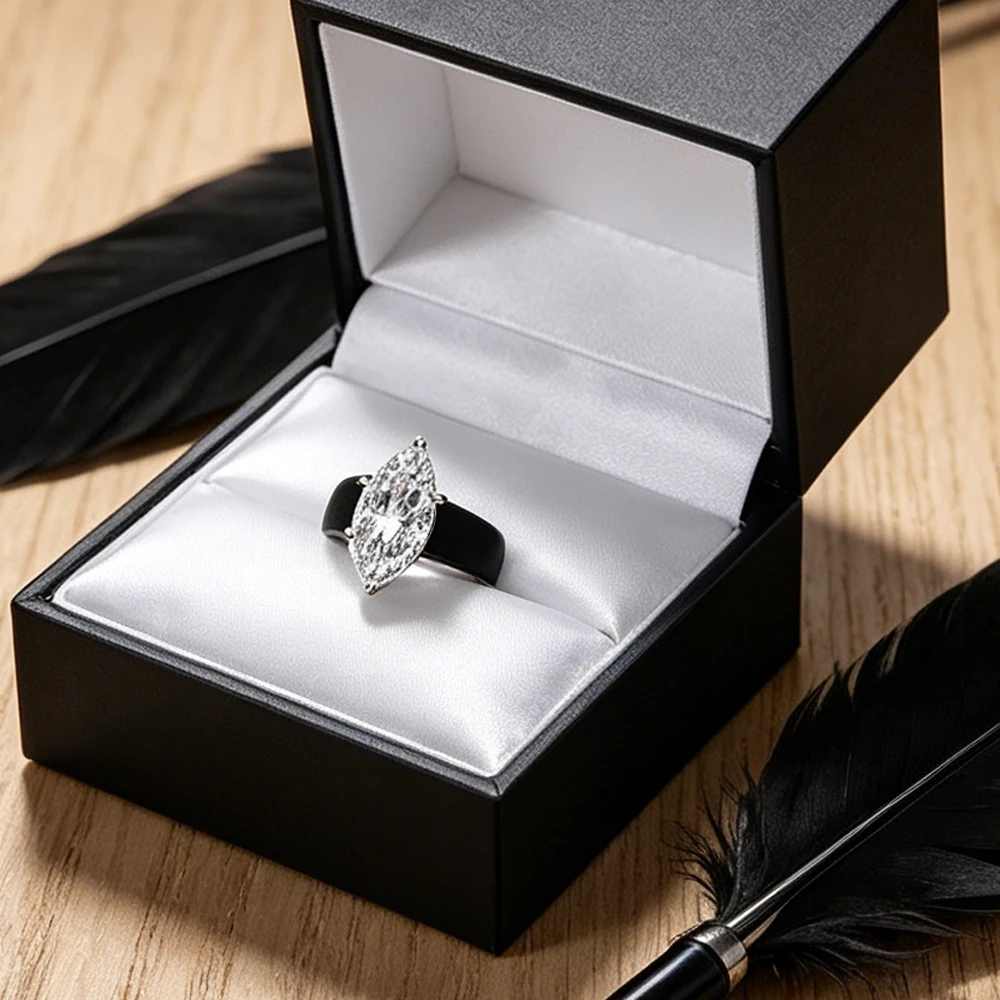 4CT Marquise Cut CZ Silicone Ring, Black Matte Wide Band with White Gold Prongs, Daily Stackable Casual Statement Jewelry for Wo view 2