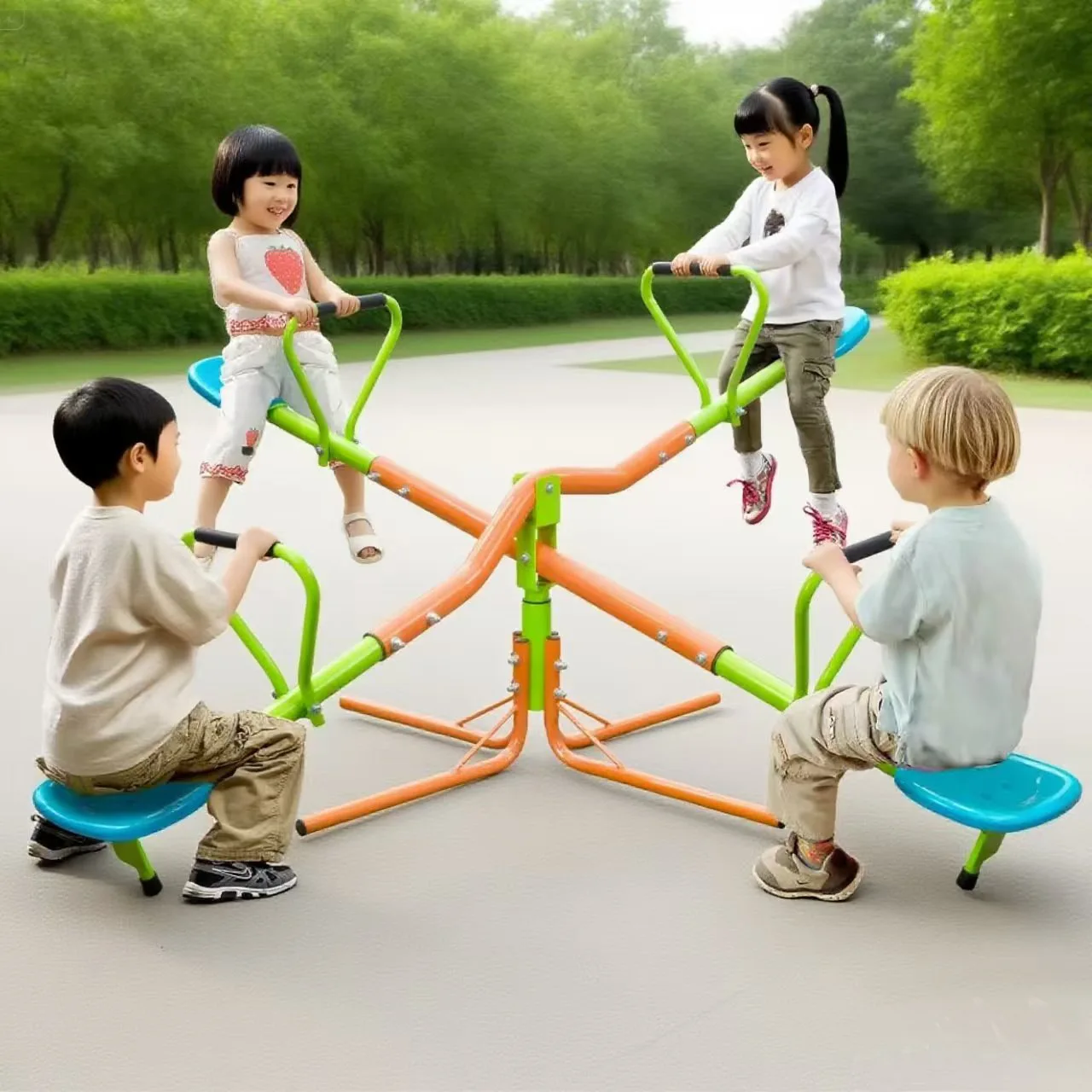 Four seesaw kindergarten community bending outdoor sports play balance seesaw