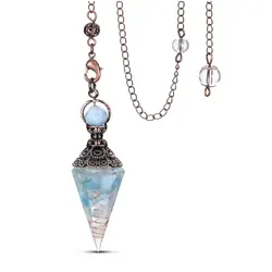 Resin Aquamarines Crystal Pendulums for Dowsing Divination Hexagonal Pointed Cone Natural Chip Stones Spiritual Pendulos X100