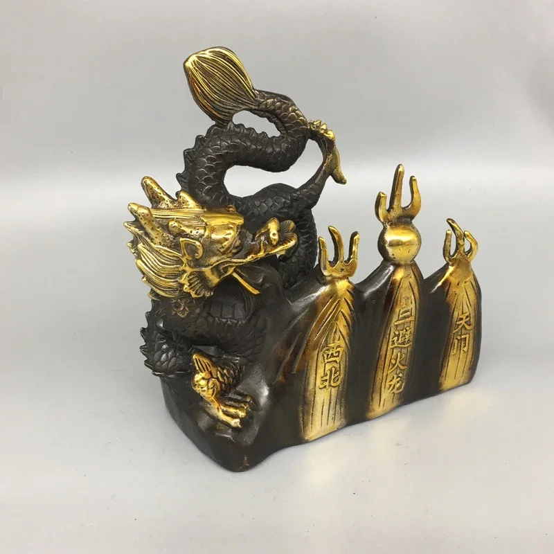 Copper fire-repelling dragon vase placed in the northwest corner of the kitchen to counteract the Qian trigram fire dragon, a mu