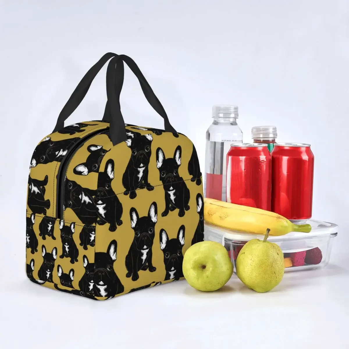 Lunch Bag for Women Kids Brindle French Bulldog Thermal Cooler Portable Work Polyester Tote Handbags