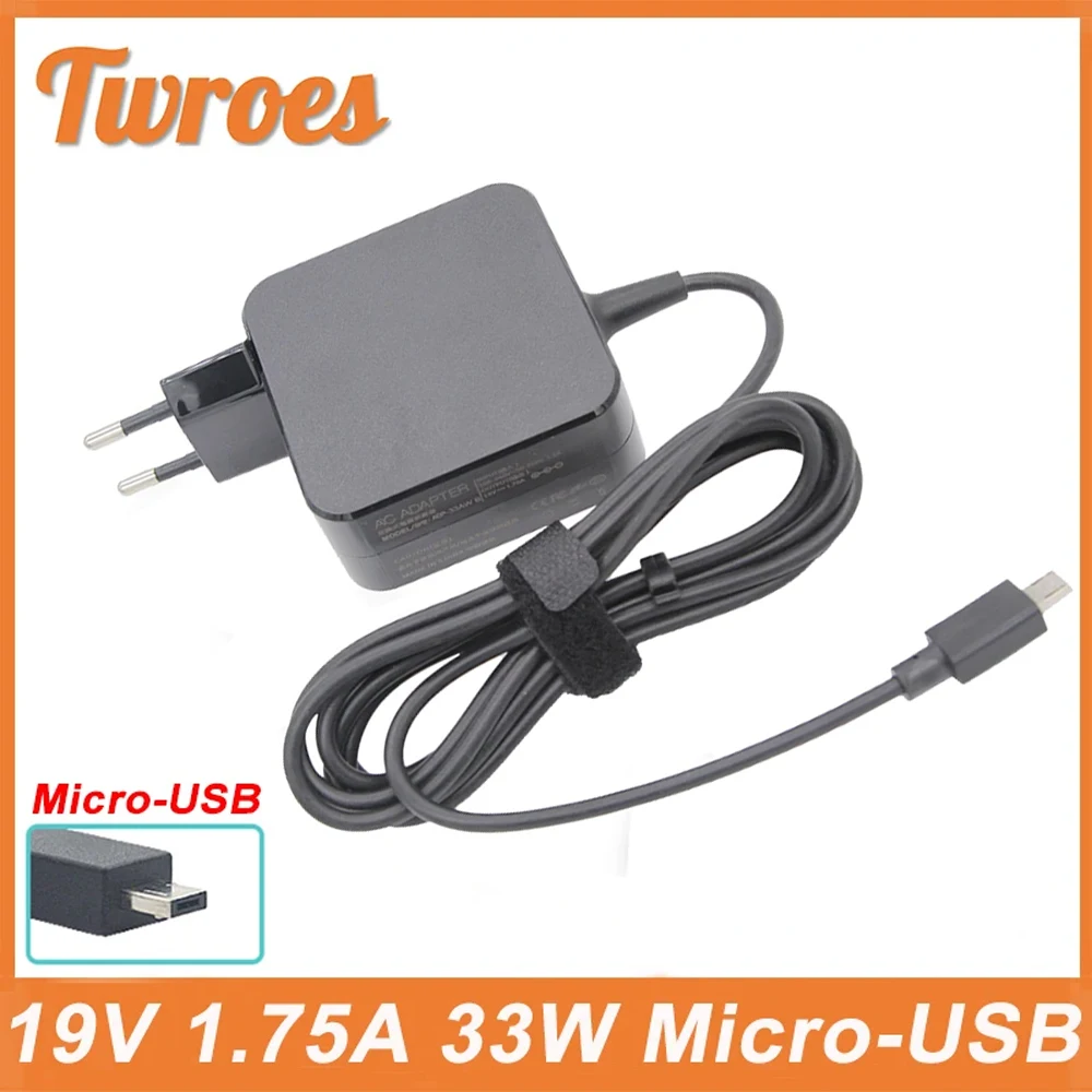 Micro-usb 19v 1.75a 33w fonte de alimentação notebook adaptador para asus eeebook x205 x205t x205ta e202sa e205sa e20 exa1206uh