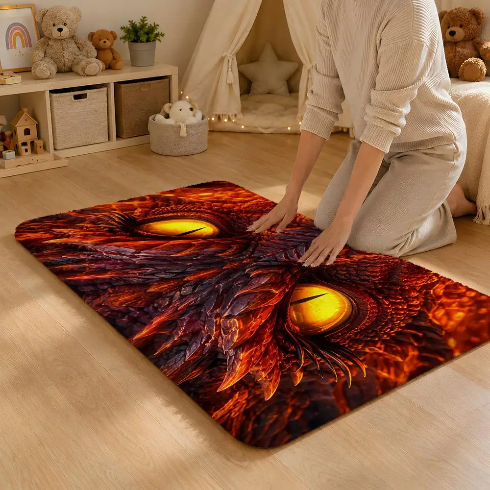 Yellow Eye Of A Red Dragon Floor Mat Flannel Rug Non Slip Absorbent Soft Washable For Entryway Hallway Bathroom Kitchen Decor