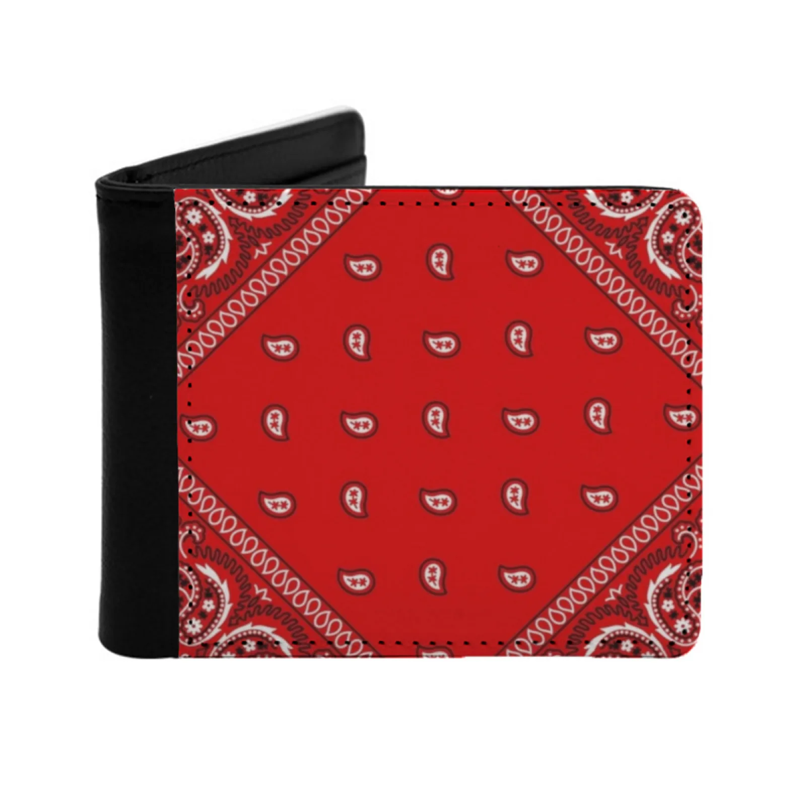 Cartera personalizada con Bandana roja para hombres y mujeres, monedero de bolsillo corto de cuero Pu, Bandana roja, sangre, Diagonal lateral