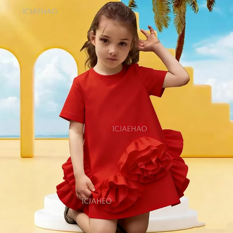 Festive Dress For Girl Party White Flower  Princess Pageant Party Gown Formal for Kids  Recital Performance Children Birthday