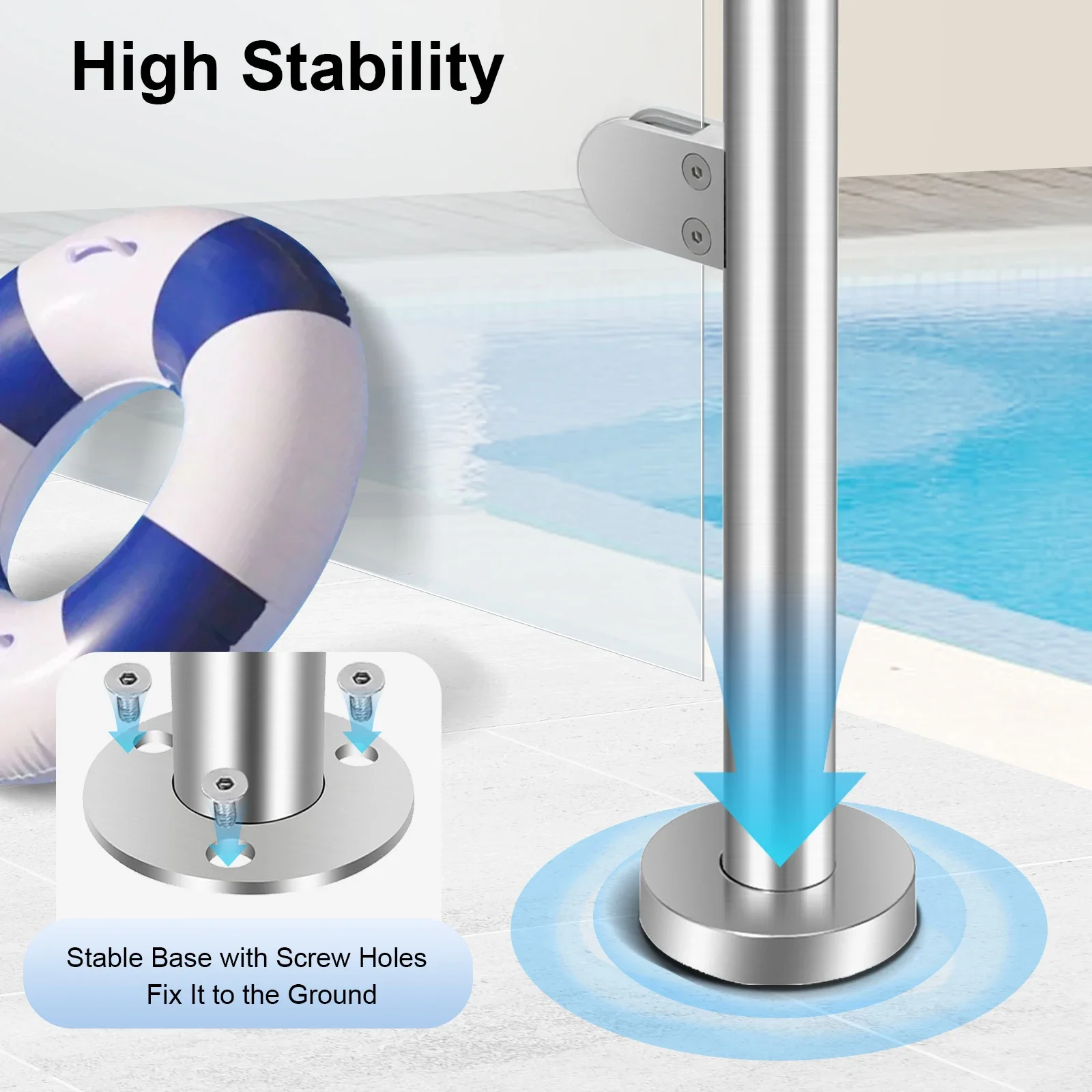 Picture 5: NEW 110Cm Stainless Steel Railing Posts, with Thickened Base, 80Kg, Pool Railing, Suitable for Balcony, Staircase, Swimming Pool