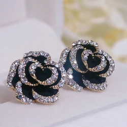 Classic Sweet Cute Rhinestone Flower Stud Earrings for Women Handmade Vintage Earrings Female Party Weddings Jewelry Gifts