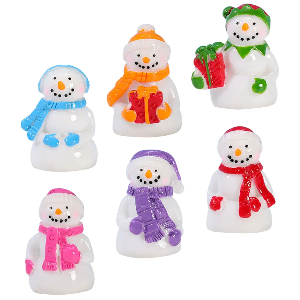 6 Pcs Snowglobe Christmas Micro Landscape Crafts Decorative Miniature Snowman Tabletop Figure Statue Resin Figurine