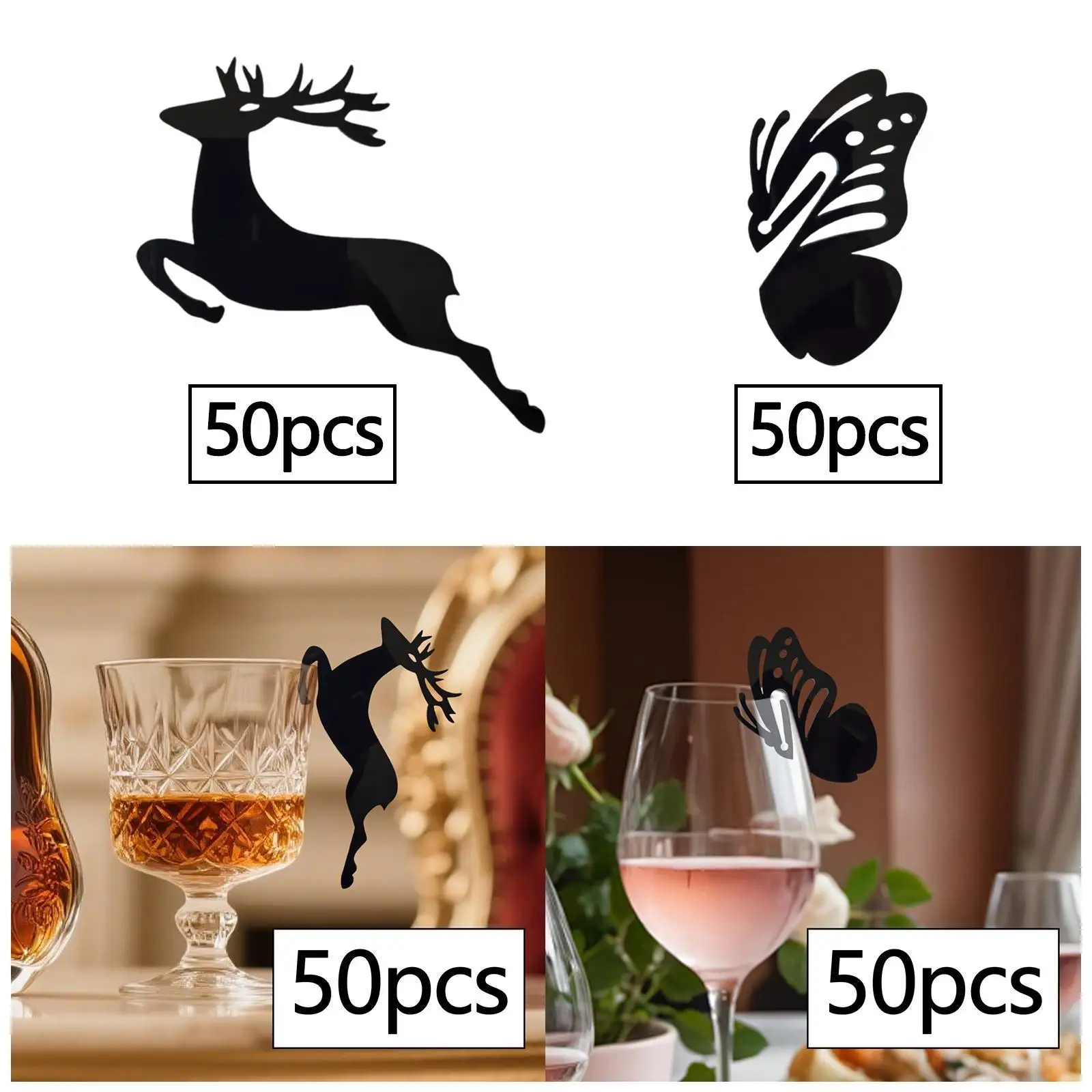 50x ワインカップチャームタグ アクリルタグ ドリンク用 カクテルバー シャンパン用
