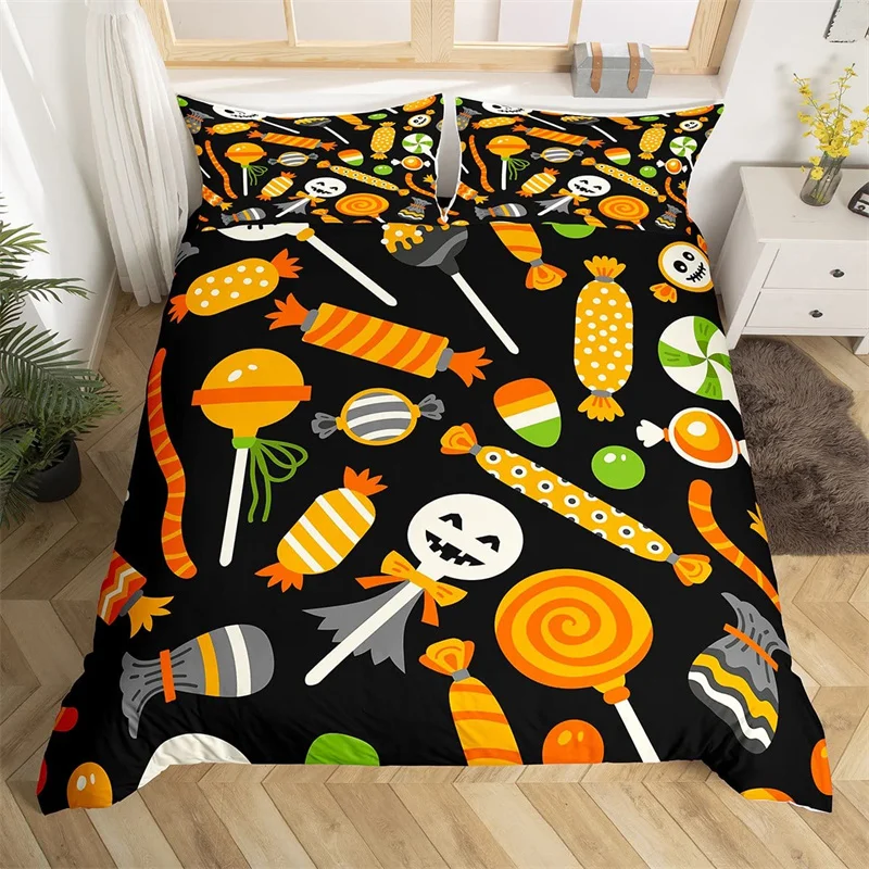 

Halloween Duvet Cover Queen Boys Trick or Treat Bedding Set For Kids Teen Room Decor Microfiber Soft Sugar Skull Comforter Cover