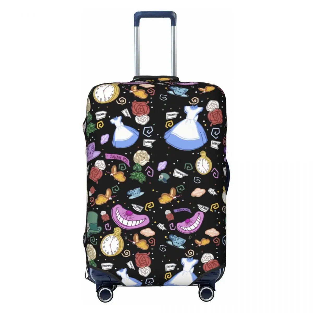 

Funny Alice In Wonderland Cheshire Cat Luggage Cover Protector Elastic Travel Suitcase Covers