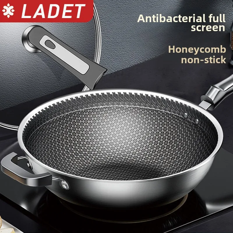 Stainless steel wok honeycomb wok Household wok non-stick induction cooker Gas stove universal