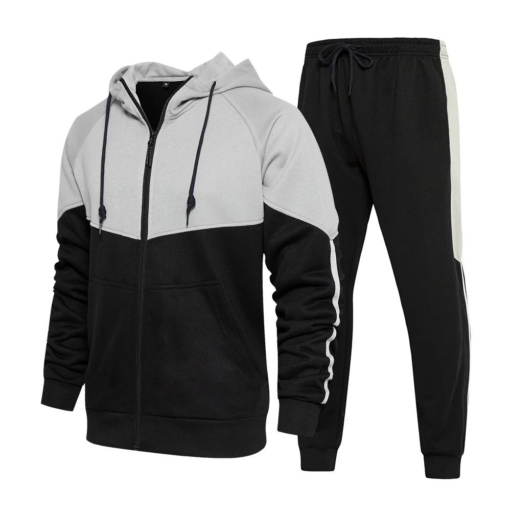 Men Tracksuits Set 2022 Autumn Long Sleeve Hoodies Zipper Jogging Trouser Patchwork Fitness Run Suit Casual Clothing Sportswear