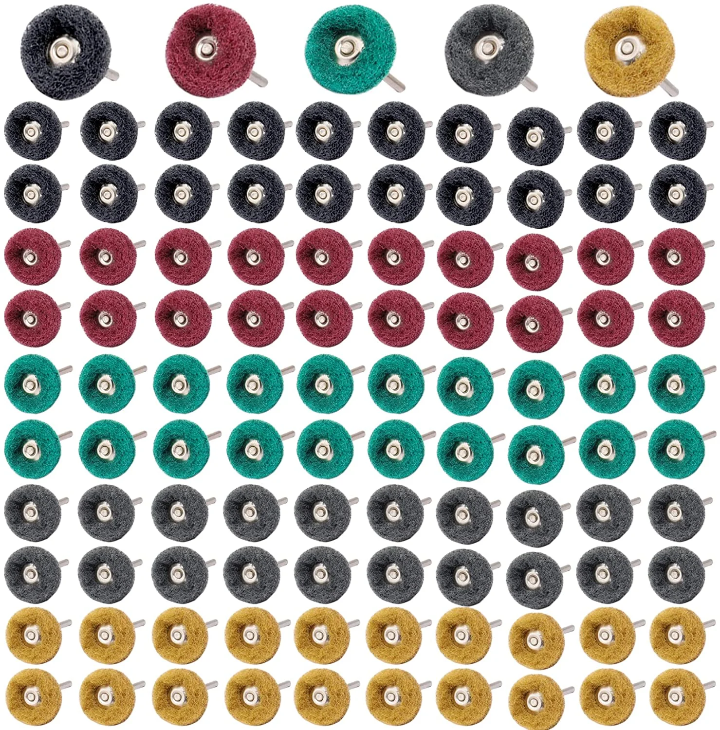 100Pcs Abrasive Buffing Wheels, 1 Inch Buffing Polishing Wheel Set with 1/8 Inch Shank, 20Pcs Each of 80 150 240 400 600 Grit Sc