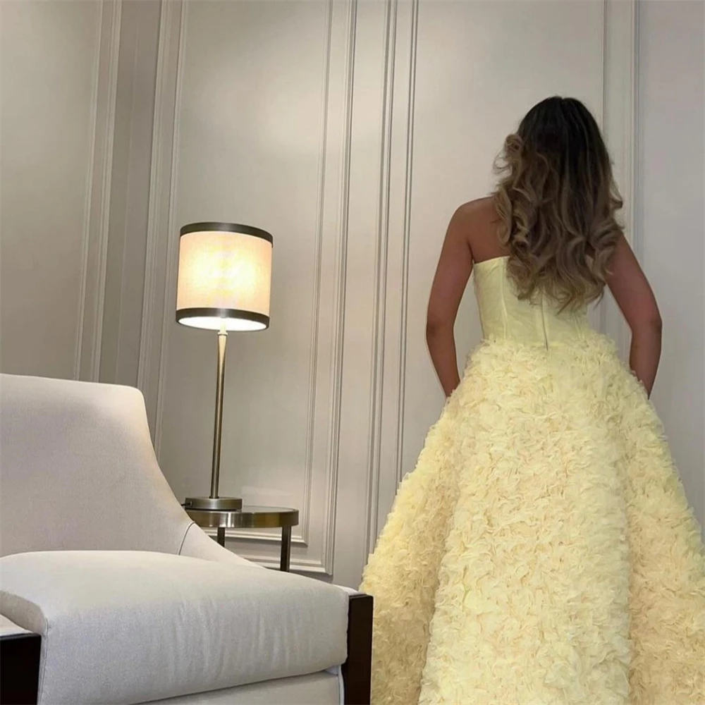 Customized Prom Dresses Simple Strapless Ball Gown Cocktail FlowersFold Chiffon Occasion Evening Gownفستان سهرة نسائي فخمه luxu