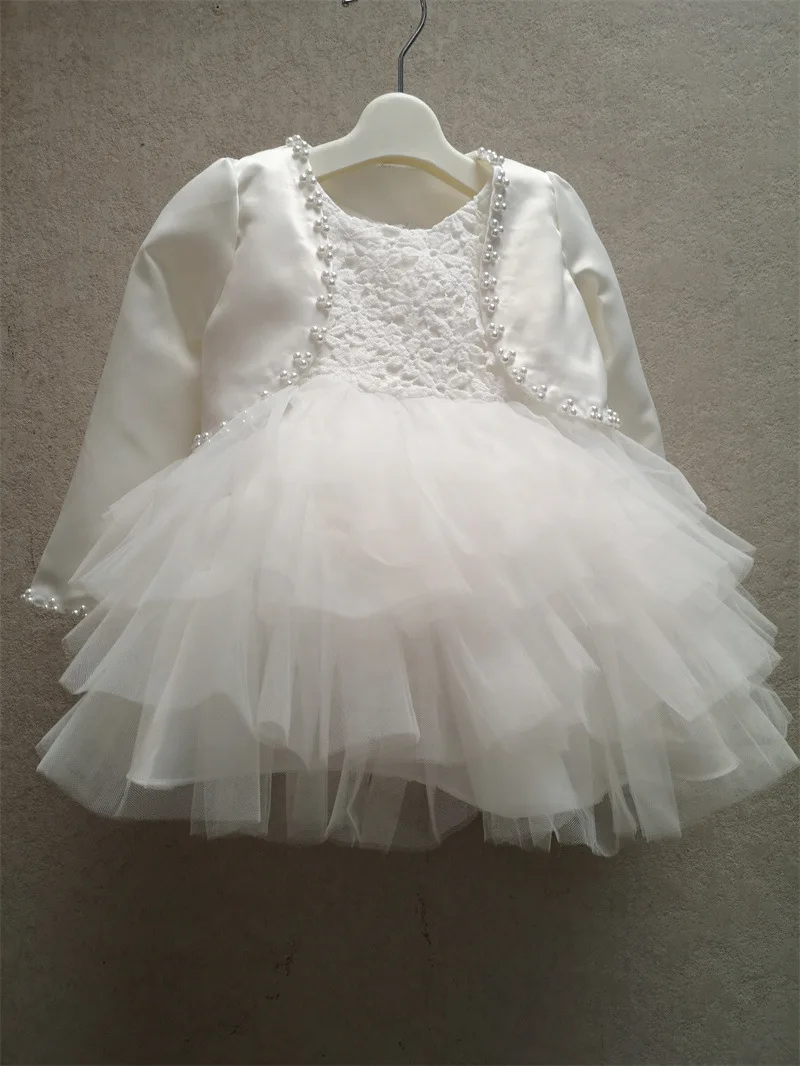 Robe princesse blanche à fleurs pour filles, avec veste, col rond, Robe de fête de concours, Mariage, première Communion, Enfant, 2022