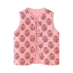 2024 Women's New Fashionable Age Reducing  Simple and  Versatile Printed Bow Tie Sleeveless Vest Top