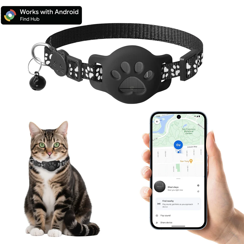 MiLi Android Tracker Tag with Cat Collar for Pet Locator | Cat Tracker | Compatible with Google Find Hub App Size-Adjustable