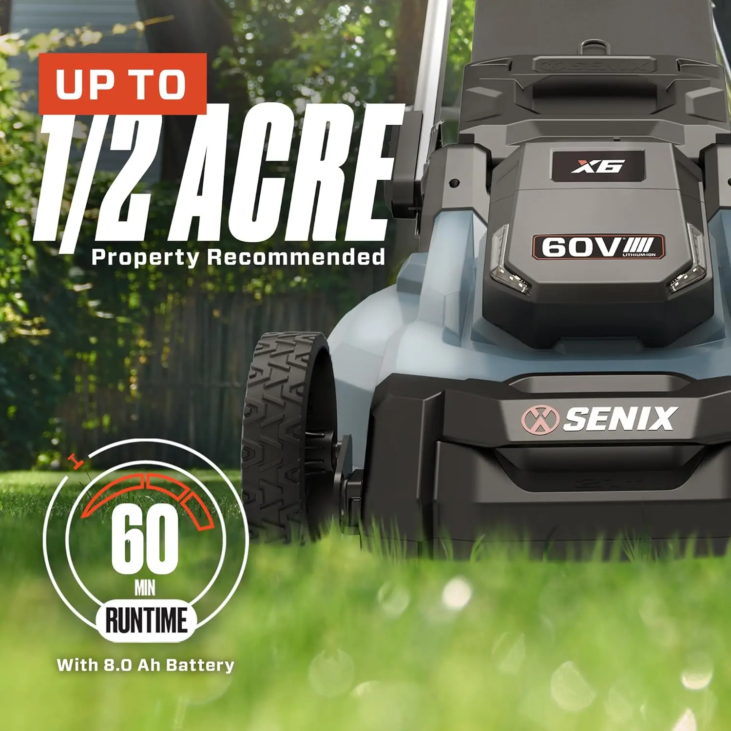 X6 60 Volt Max*21Inch 3-in-1 Cordless Self-Propelled Lawn Mower,Smart Display,8Ah Lithium-ion Battery Charger Included