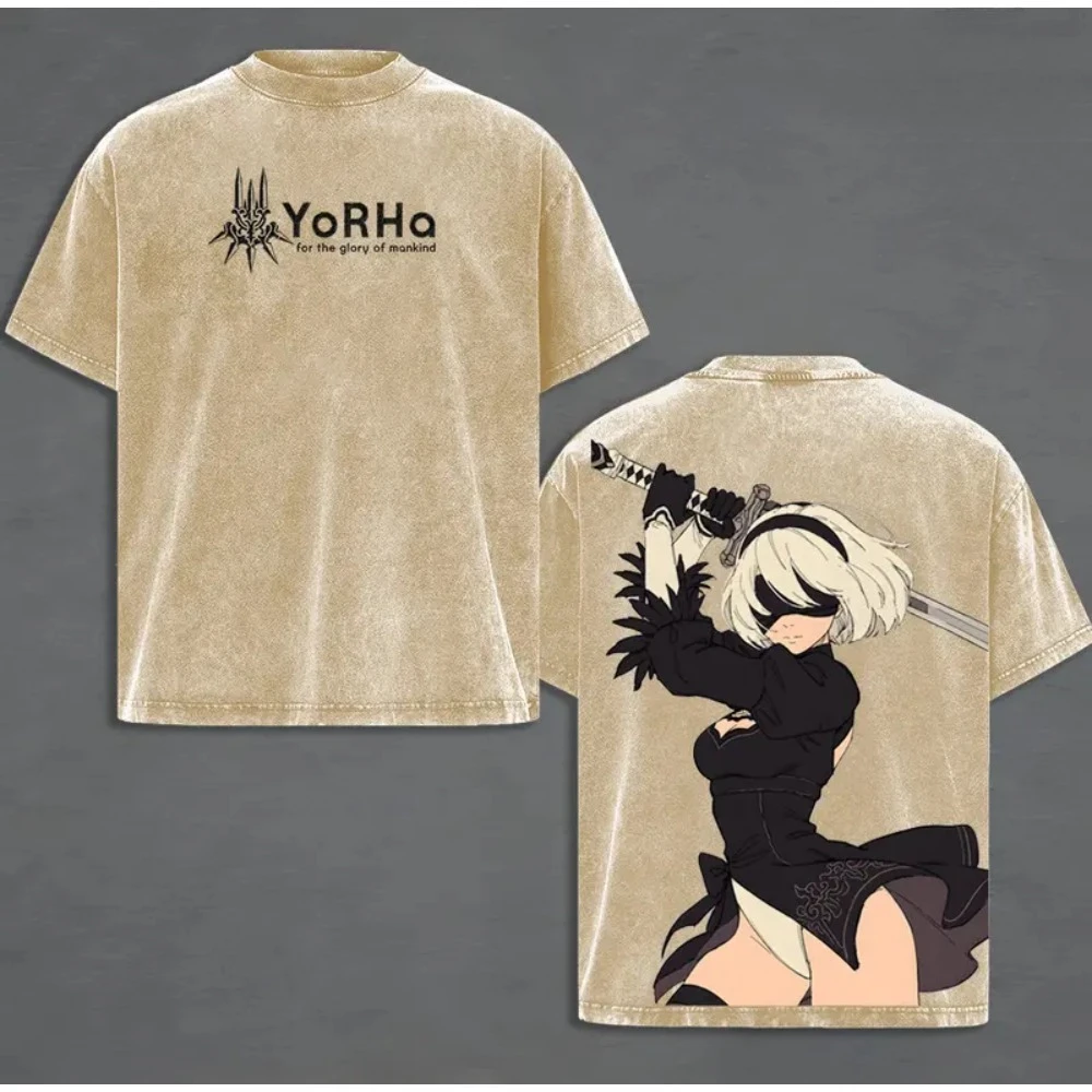 YoRHa No.2 Type B Print T-shirt Game Nier Clothing Men Women Short Sleeve Tshirts Retro Washed T Shirt Harajuku Male Cotton Tops
