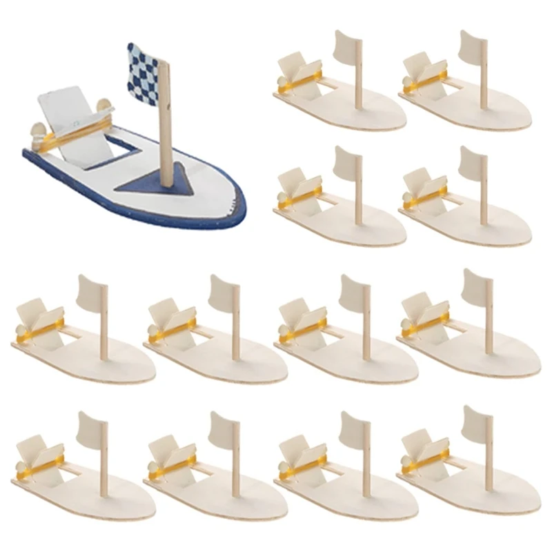 DIY Wooden Sailboat Rubber Band Paddle Boat Paint And Decorate Wooden Sailboat Embryo Model Handmade Materials Craft Kit