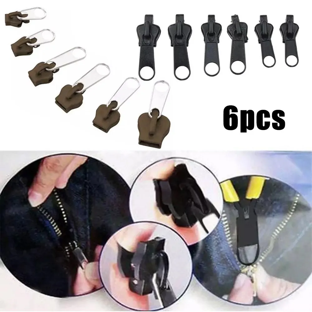 6pcs Pull Lock Repair Kit Zip Sliders Spirals Instant Sewing Plastic Metal Zips Repair Split Pull Lock Tracks Broken Sliders Fix