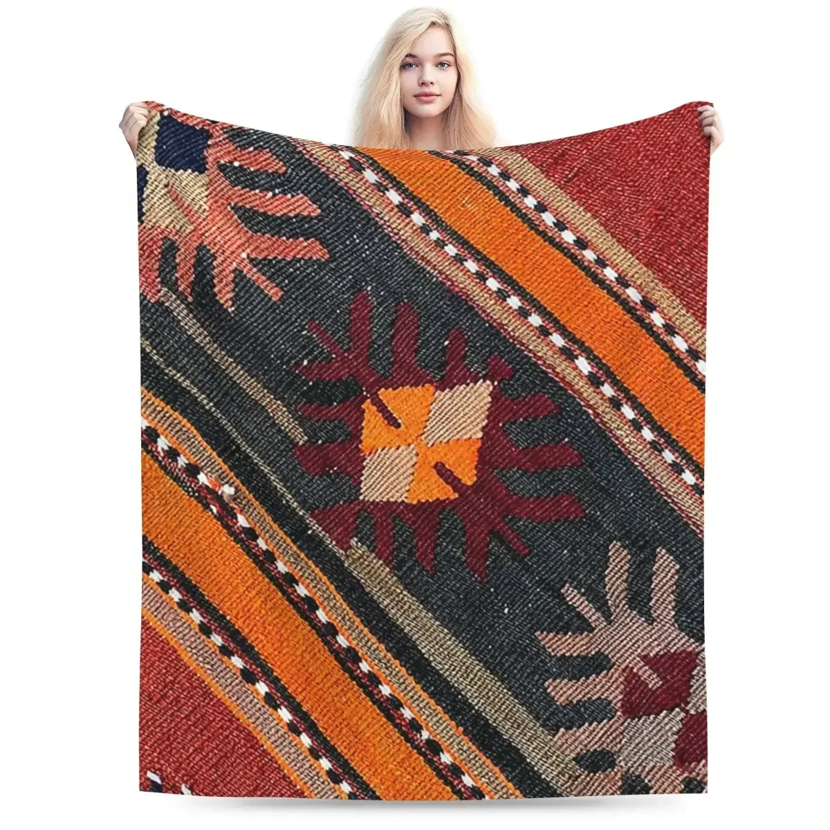 Decorative Kilim, Navaho Weave, Woven Textile Blankets Warm Flannel Throw Blanket Cover for Bed Living room Picnic Home Couch