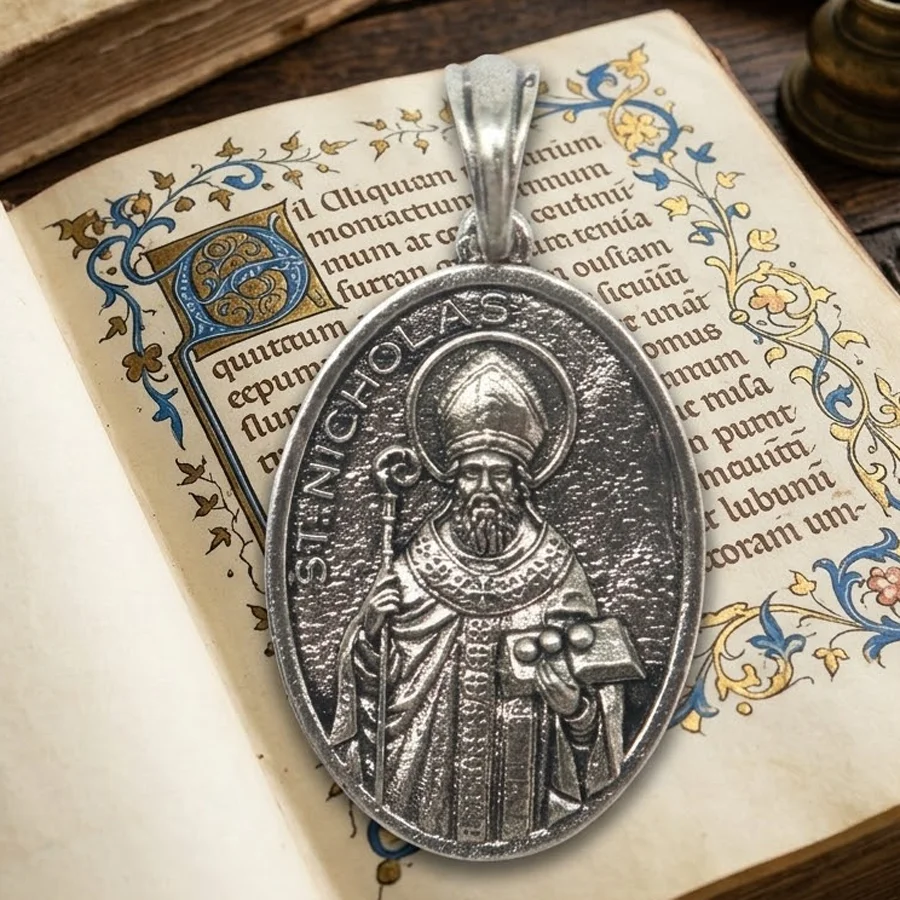 Buy 4 Get 1 Free SheCrown 5.2g Saint Nicholas of Myra Protect Christian Medallion Mens Stainless steel Pendant