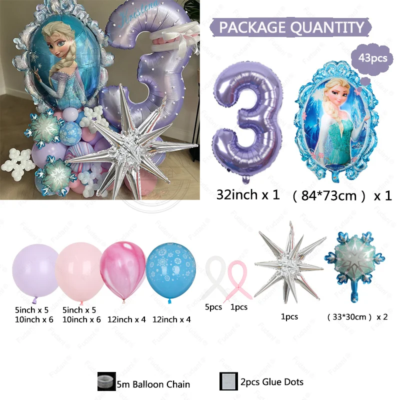 Disney Frozen Theme Elsa Anna Princess Winter Snowflake Foil Balloons Number 1-9th Balloon Birthday Party Baby Shower Decoration