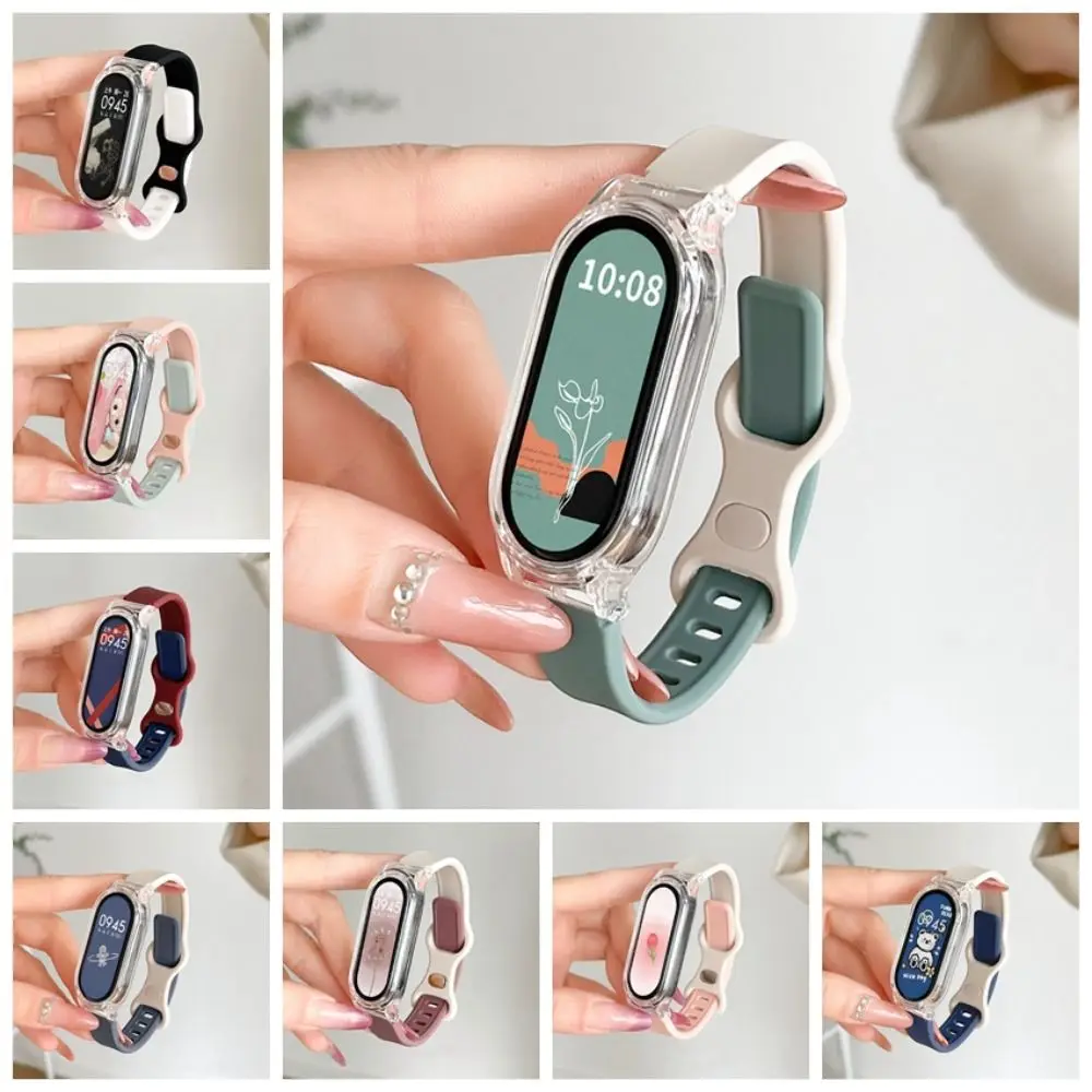 Two Tone Design Watch Case Strap for Xiaomi Mi Band 8 Button Style Soft Breathable Wristband Replacement Smart Accessories